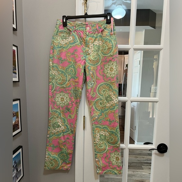 Fabulous Ralph Lauren Pink and Green Paisley Pants Sz 4 EUC - Picture 2 of 9